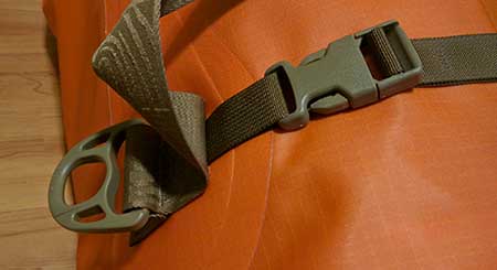 Compression strap and lashing point details on the Colorado duffel dry bag from Watershed 